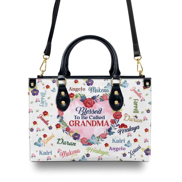 Grandma Flower - Personalized Leather Handbag Sblhblm1991L