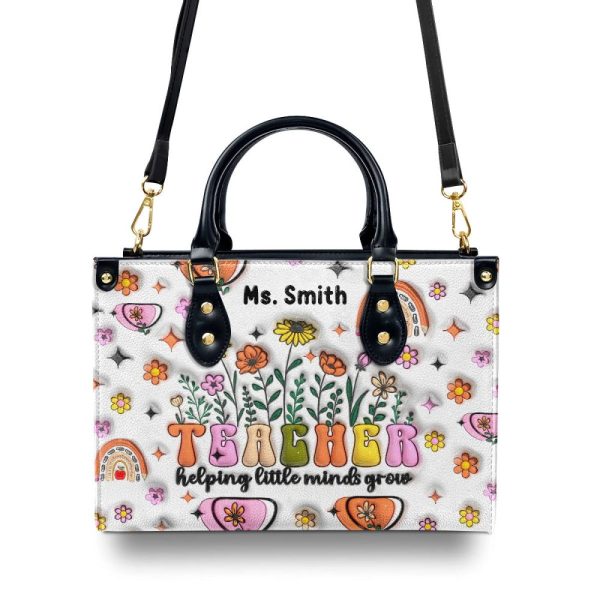 Teacher Helping Little Minds Grow - Personalized Leather Handbag Sblhblm998Ta