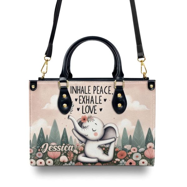 Inhale Peace, Exhale Love - Elephant Personalized Leather Handbag Sb838