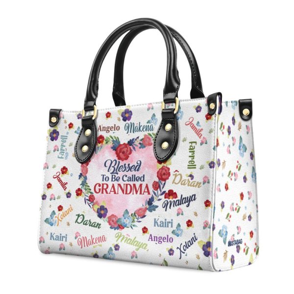 Grandma Flower - Personalized Leather Handbag Sblhblm1991L