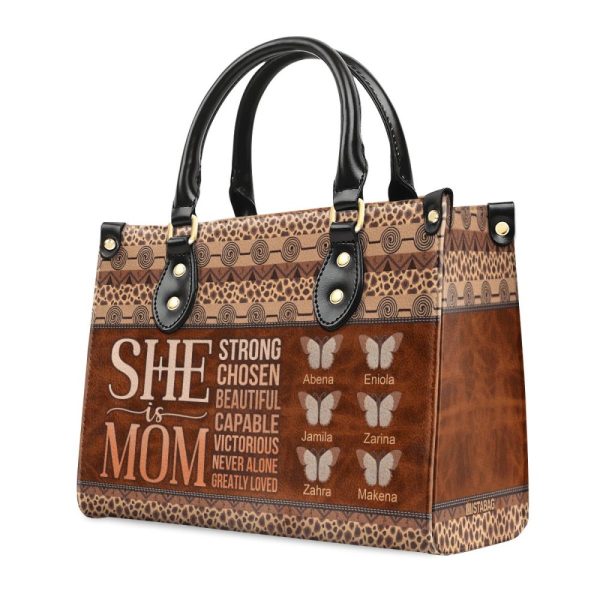 She Is Mom Butterfly - Personalized Leather Handbag Sblhblm1420D
