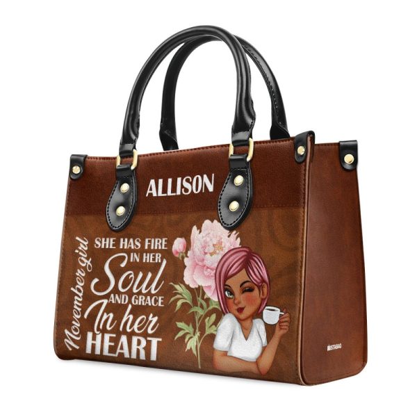 She Has Fire In Her Soul And Grace In Her Heart - Personalized Leather Handbag Sblhbln1386M