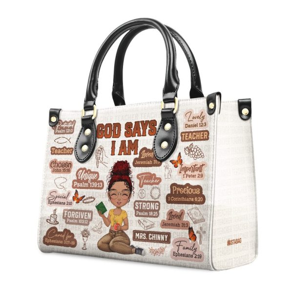 God Says I Am Teacher - Personalized Leather Handbag