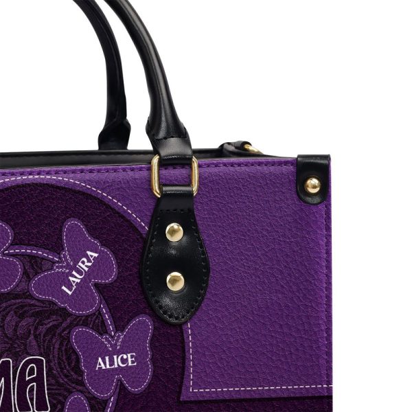 Grandma Flower Butterfly - Personalized Leather Handbag Sblhblm2339L