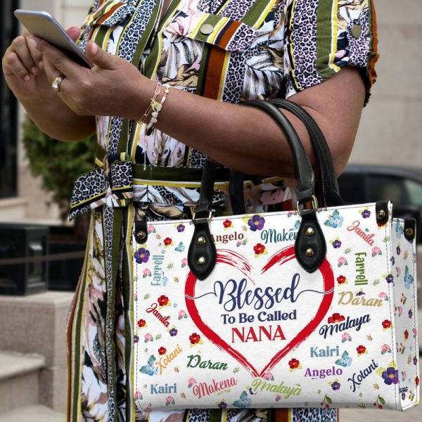Blessed To Be Called Nana - Personalized Leather Handbag