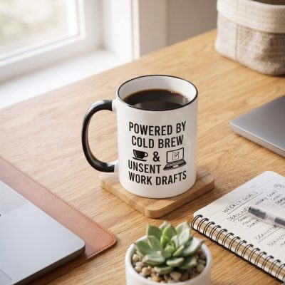 Powered By Cold Brew & Unsent Drafts Mug - Funny Sarcastic Corporate Office Humor Ceramic Coffee Cup
