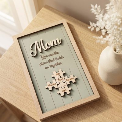 Mom Puzzle Sign Mothers Day Gift from Kids Husband Custom Engraved Wood Sign Piece That Holds Us Together Grandma Gift Personalized Unique