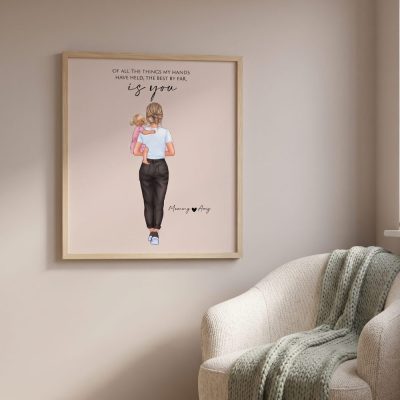 Mothers Day Gift for New Mom, Custom Wall Art for Mother with baby, Mother daugh — lifestyle scene