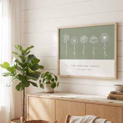 Custom Birth Flower Print Grandmas Garden Print Personalized Gift for Mom Minima — lifestyle scene