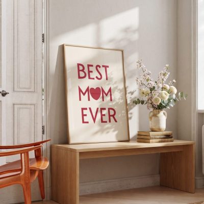 Mothers Day Wall Art, Best Mom Ever Wall Decor, Minimal Red Poster, Best Mom Gift, Mom Quote,Typographic Poster,