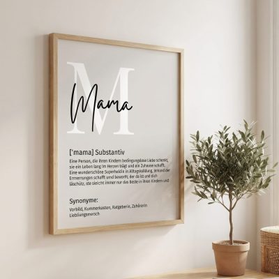 Poster mural “Mom” Definition 4 variants - beige and gray - Mothers Day , Mother — lifestyle scene