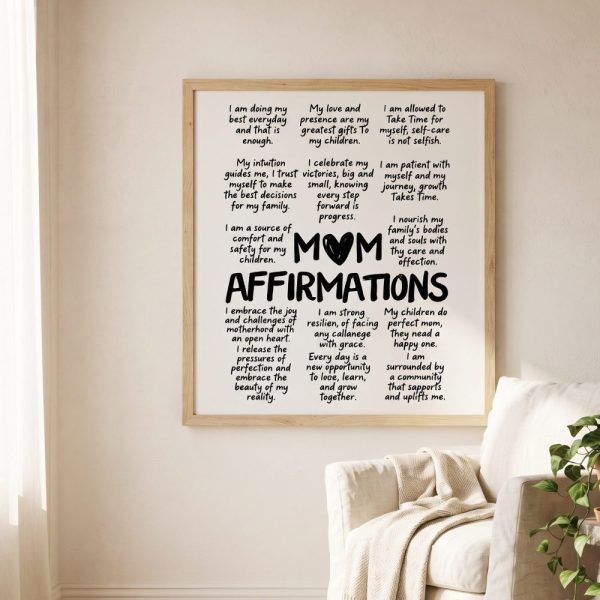 Mom Daily Affirmations Printable Wall Art Affirmation Poster Mothers Day Gift Positive Quotes Instant Gift for Moms
