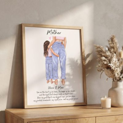 Mom and Daughter Print, Mothers Day gift, Personalized Gift for Mom, Best gift for Mother from Daughter, Mothers day clipart, Framed Poster