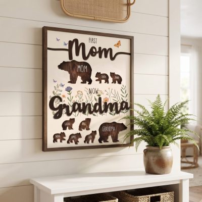 Personalized Mama Bear Sign, Custom Mom Sign with Kids Names, First Mom Now Gran — lifestyle scene
