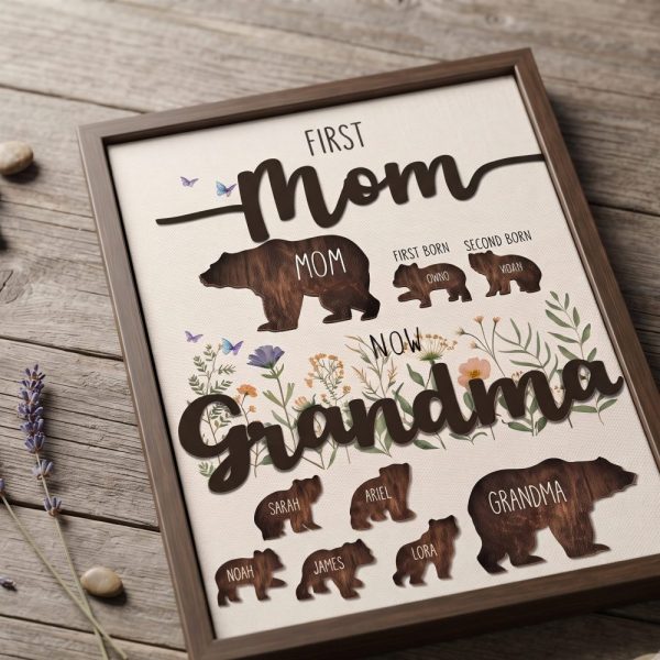 Personalized Mama Bear Sign, Custom Mom Sign with Kids Names, First Mom Now Grandma Gift, Mother’s Day Gift, Grandma Gift from Grandkids