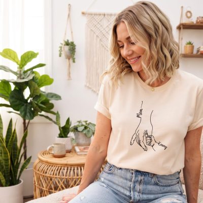 Custom Mom Shirt From Children, Personalized Mom & Kids Hands Shirt, Family With — lifestyle scene