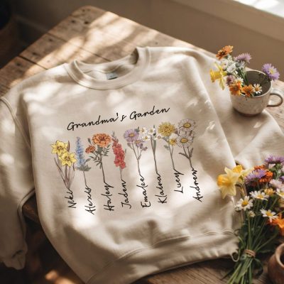 Grandmas Garden Sweatshirt, Custom Birthflower Sweatshirt, Gift for Grandma, Love Grows Here, Moms Garden