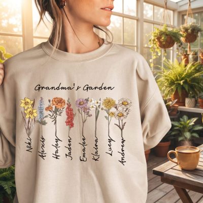 Grandmas Garden Sweatshirt, Custom Birthflower Sweatshirt, Gift for Grandma, Lov — lifestyle scene