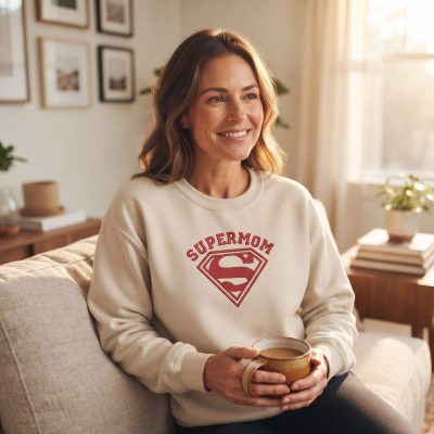 Embroidery Super Mom Mothers Day Shirt,Super Mama Embroidery Sweatshirt,Mothers — lifestyle scene