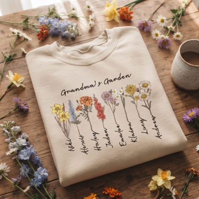 Grandmas Garden Sweatshirt, Custom Birthflower Sweatshirt, Gift for Grandma, Love Grows Here, Moms Garden