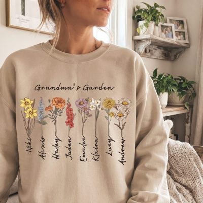 Grandmas Garden Sweatshirt, Custom Birthflower Sweatshirt, Gift for Grandma, Lov — lifestyle scene