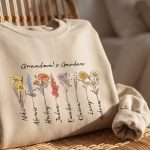 Grandmas Garden Sweatshirt, Custom Birthflower Sweatshirt, Gift for Grandma, Love Grows Here, Moms Garden