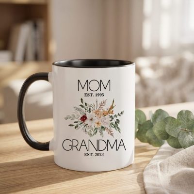 Personalized Mom To Grandma Coffee Mug, Cute Floral Grandma Mug, New Grandma Gift, Future Grandma Mug, Pregnancy Announcement, (Mug-8 Mom)