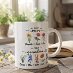 Personalized First Mom Now Grandma Gift, Flower Birth Month Garden Mug, Custom Mom Grandma Garden Mug, Gift For Mom, Gift For Mothers Day