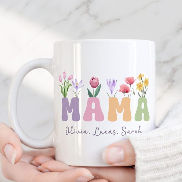 Mama Floral Mug Sublimation. Custom Kids Names Mug, Mother Gift Mug, Mom Wildflowers Mug, Coffee Mug Instant