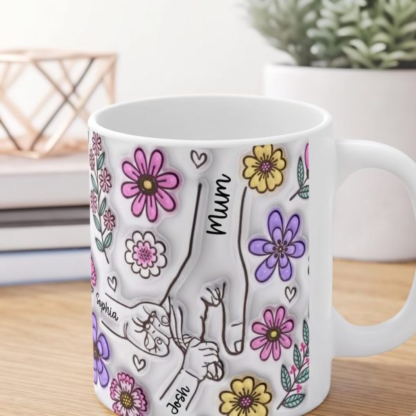 Personalised Hold our Hands Mug, 3D Inflated Effect Hold My Hand, Hold My Heart, Mothers Day Gift Mug, Christmas Gift For Mum, Grandma, Mom