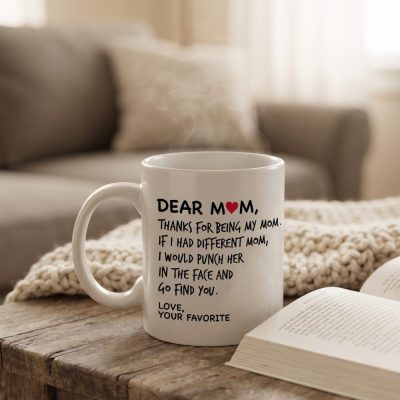 Dear Mom, Thanks For Being My Mom If I Had Different Mom... Mom Coffee Mug, Moth — lifestyle scene