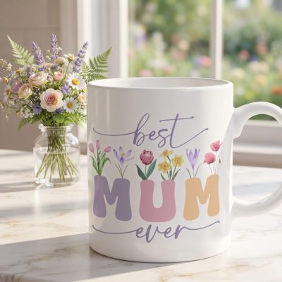 Best Mum Ever Mug Sublimation. Vintage Floral Mug, Mother Gift Mug, Mum Wildflowers Mug, Coffee Mug Instant