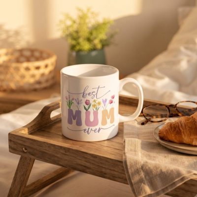 Best Mum Ever Mug Sublimation. Vintage Floral Mug, Mother Gift Mug, Mum Wildflow — lifestyle scene