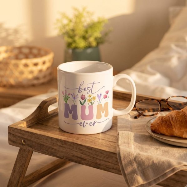 Best Mum Ever Mug Sublimation. Vintage Floral Mug, Mother Gift Mug, Mum Wildflowers Mug, Coffee Mug Instant