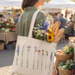 Mothers Day Garden Flower Tote Bag, Personalized Mama Grandma Birth Flower Tote Bag, Mom Birthday Gift, Women Shopping Bag, New Grandma Gift
