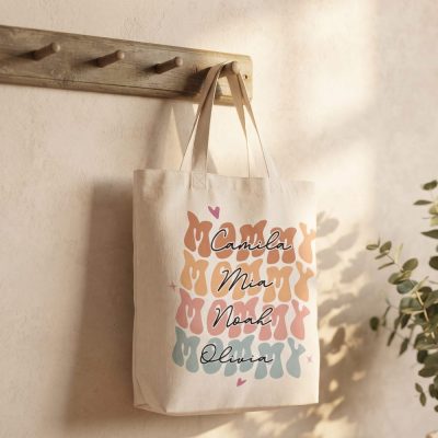 Mommy Tote Bag, Mom Custom Shopping Bag, Personalized Mothers Day Gift for Mom, Mom Birthday Gift from Daughter, Mum Christmas Gift