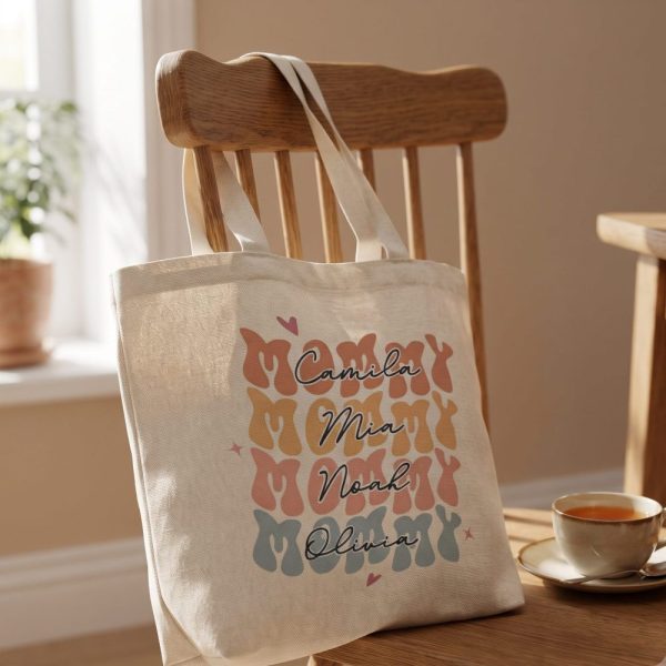 Mommy Tote Bag, Mom Custom Shopping Bag, Personalized Mothers Day Gift for Mom, Mom Birthday Gift from Daughter, Mum Christmas Gift