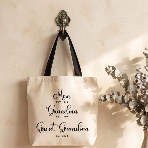 Custom Mom Grandma Great Grandma Tote Bag, Mom Grandma Great Grandma Gift, Grandma Est 2024, New Grandma Mom Gifts, Grandma Reveal Gift