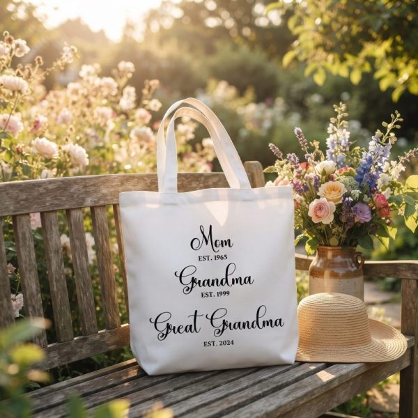 Custom Mom Grandma Great Grandma Tote Bag, Mom Grandma Great Grandma Gift, Grandma Est 2024, New Grandma Mom Gifts, Grandma Reveal Gift