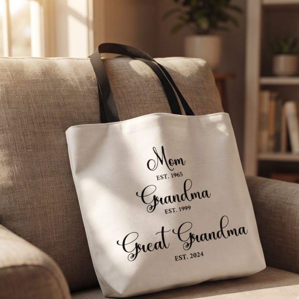 Custom Mom Grandma Great Grandma Tote Bag, Mom Grandma Great Grandma Gift, Grandma Est 2024, New Grandma Mom Gifts, Grandma Reveal Gift