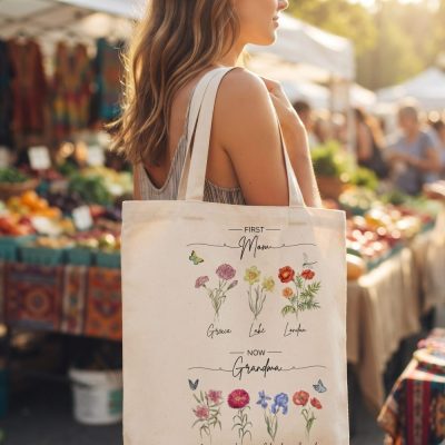 First Mom Now Grandma Tote Bag, Gift For Grandma, Mothers Day Gift, Nana Gift, P — lifestyle scene