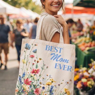 Mothers Day Gift 2024 "Best Mom Ever" Canvas Tote Bag - Perfect Eco-Fr — lifestyle scene