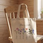 Mamas Garden Tote Bag, Gift For Grandma, Mothers Day Gift, Custom Tote Bags with Kids Name, Personalized Floral Tote Mom Gift