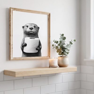 Otter Poster Animal Bathroom Poster Otter Gift Otter Art Bathroom Wall Decor — lifestyle scene