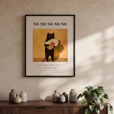 Fun Black Cat Poster, Cute Cat Poster, No No Printable Wall Art