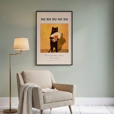 Fun Black Cat Poster, Cute Cat Poster, No No Printable Wall Art — lifestyle scene