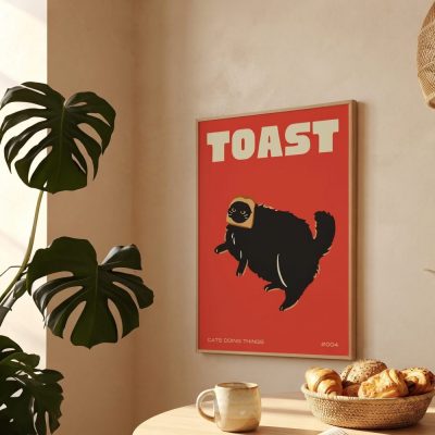 Black Cat Wall Art Print Funny Cat Poster — lifestyle scene
