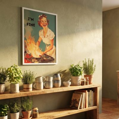 Funny Kitchen Wall Art, Feminism Art, Retro Vintage 50S Printable Poster — lifestyle scene