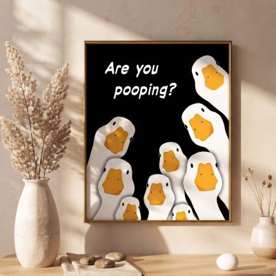 Funny Ducks Illustration Are You Pooping - Humorous Wall Art
