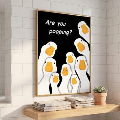 Funny Ducks Illustration Are You Pooping - Humorous Wall Art — lifestyle scene